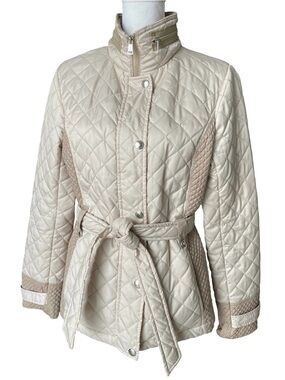 Nautica Quilted Cream Belted Jacket